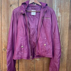 Guess Women's Magenta Leather Jacket